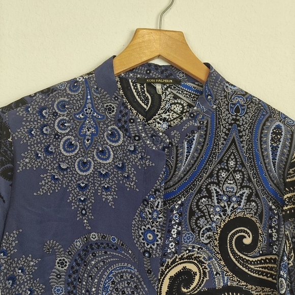 Kobi Halperin Bronson Paisley-Print Silk Button Up Long Sleeves Blouse Size SM - Picture 10 of 16